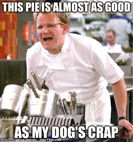 Chef Gordon Ramsay | THIS PIE IS ALMOST AS GOOD AS MY DOG'S CRAP | image tagged in memes,chef gordon ramsay | made w/ Imgflip meme maker