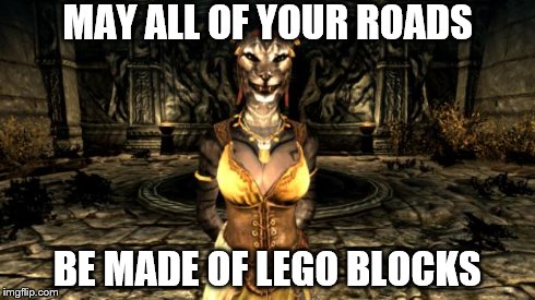 MAY ALL OF YOUR ROADS BE MADE OF LEGO BLOCKS | image tagged in skyrim | made w/ Imgflip meme maker