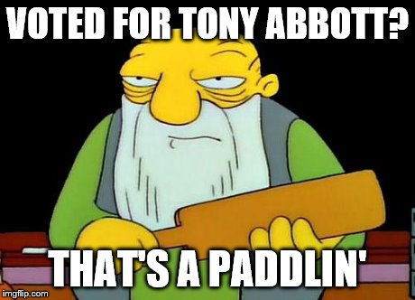 That's a paddlin' | VOTED FOR TONY ABBOTT? THAT'S A PADDLIN' | image tagged in that's a paddlin' | made w/ Imgflip meme maker