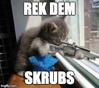 CatSniper | REK DEM SKRUBS | image tagged in catsniper | made w/ Imgflip meme maker