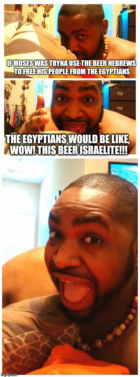 bad pun dog rebuttal | IF MOSES WAS TRYNA USE THE BEER HEBREWS TO FREE HIS PEOPLE FROM THE EGYPTIANS THE EGYPTIANS WOULD BE LIKE, WOW! THIS BEER ISRAELITE!!! | image tagged in bad pundawg,bad pun dog,israel,moses | made w/ Imgflip meme maker