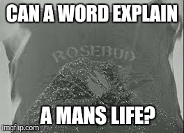 CAN A WORD EXPLAIN A MANS LIFE? | image tagged in rosebud | made w/ Imgflip meme maker