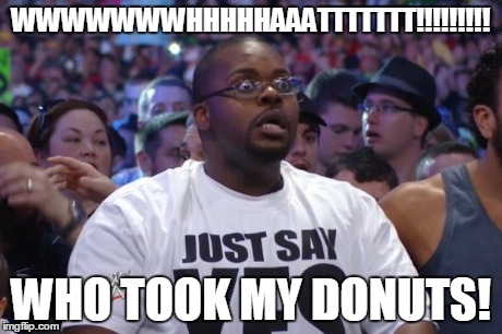 Shocked WWE Fan | WWWWWWWHHHHHAAATTTTTTT!!!!!!!!! WHO TOOK MY DONUTS! | image tagged in shocked wwe fan | made w/ Imgflip meme maker