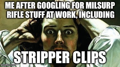 Choose [your words] wisely | ME AFTER GOOGLING FOR MILSURP RIFLE STUFF AT WORK, INCLUDING STRIPPER CLIPS | image tagged in original meme | made w/ Imgflip meme maker
