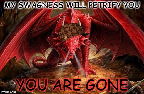dragon | MY SWAGNESS WILL PETRIFY YOU YOU ARE GONE | image tagged in dragon,scumbag | made w/ Imgflip meme maker