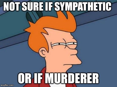 Futurama Fry Meme | NOT SURE IF SYMPATHETIC OR IF MURDERER | image tagged in memes,futurama fry | made w/ Imgflip meme maker