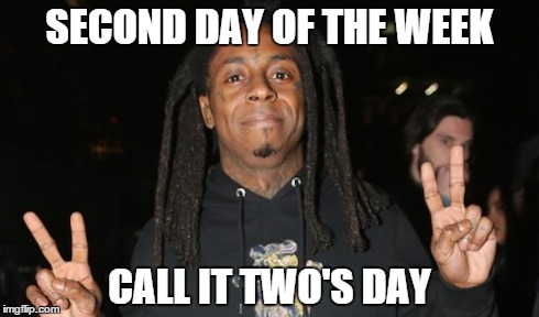 what a lil shame | SECOND DAY OF THE WEEK CALL IT TWO'S DAY | image tagged in young money,lil wayne | made w/ Imgflip meme maker