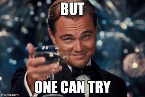 Leonardo Dicaprio Cheers Meme | BUT ONE CAN TRY | image tagged in memes,leonardo dicaprio cheers | made w/ Imgflip meme maker