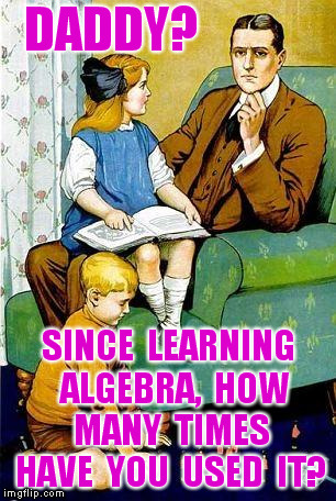 Daddy? | DADDY? SINCE  LEARNING  ALGEBRA,  HOW  MANY  TIMES  HAVE  YOU  USED  IT? | image tagged in daddy | made w/ Imgflip meme maker