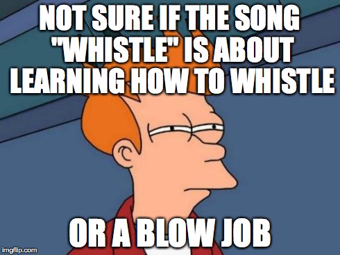Futurama Fry Meme | NOT SURE IF THE SONG "WHISTLE" IS ABOUT LEARNING HOW TO WHISTLE OR A BLOW JOB | image tagged in memes,futurama fry | made w/ Imgflip meme maker