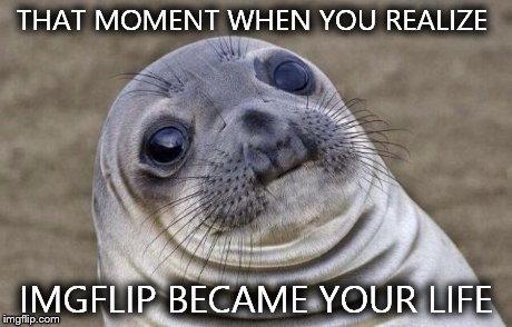 Awkward Moment Sealion | THAT MOMENT WHEN YOU REALIZE IMGFLIP BECAME YOUR LIFE | image tagged in memes,awkward moment sealion | made w/ Imgflip meme maker