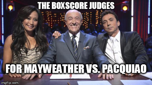 Mayweather vs. Pacquiao | THE BOXSCORE JUDGES FOR MAYWEATHER VS. PACQUIAO | image tagged in maypac,pacman,mayweather,boxingwiththestars | made w/ Imgflip meme maker