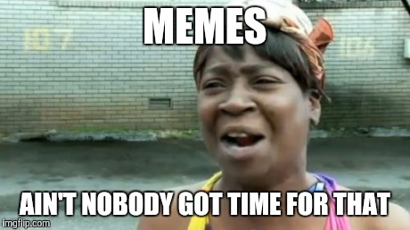 Ain't Nobody Got Time For That | MEMES AIN'T NOBODY GOT TIME FOR THAT | image tagged in memes,aint nobody got time for that | made w/ Imgflip meme maker