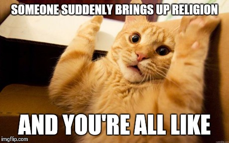 HOLD UP | SOMEONE SUDDENLY BRINGS UP RELIGION AND YOU'RE ALL LIKE | image tagged in hold up | made w/ Imgflip meme maker
