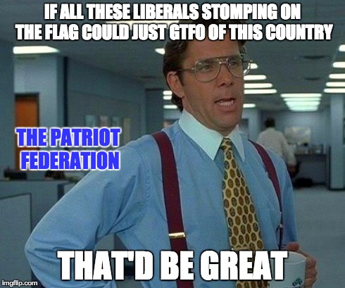 That Would Be Great Meme | IF ALL THESE LIBERALS STOMPING ON THE FLAG COULD JUST GTFO OF THIS COUNTRY THAT'D BE GREAT THE PATRIOT FEDERATION | image tagged in memes,that would be great | made w/ Imgflip meme maker
