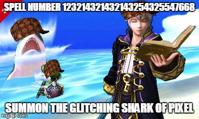 Link gets eaten | SPELL NUMBER 123214321432143254325547668 SUMMON THE GLITCHING SHARK OF PIXEL | image tagged in link gets eaten,scumbag | made w/ Imgflip meme maker