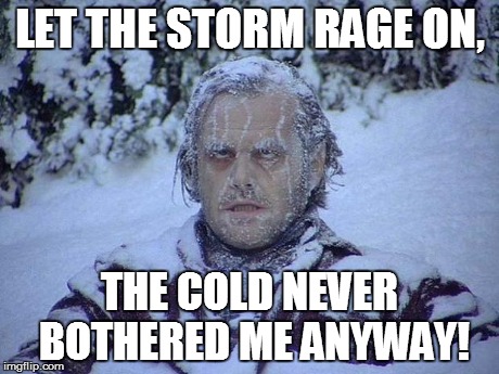 Jack Nicholson The Shining Snow Meme | LET THE STORM RAGE ON, THE COLD NEVER BOTHERED ME ANYWAY! | image tagged in memes,jack nicholson the shining snow | made w/ Imgflip meme maker