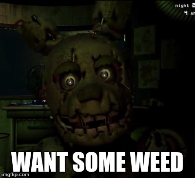 springtrap | WANT SOME WEED | image tagged in memes,fnaf | made w/ Imgflip meme maker