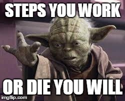 STEPS YOU WORK OR DIE YOU WILL | image tagged in yodasteps | made w/ Imgflip meme maker
