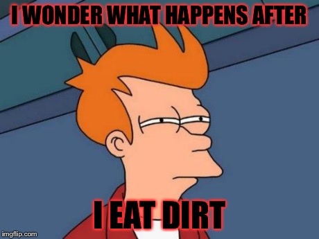 Futurama Fry Meme | I WONDER WHAT HAPPENS AFTER I EAT DIRT | image tagged in memes,futurama fry | made w/ Imgflip meme maker