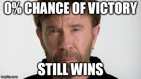 Chuck Norris | 0% CHANCE OF VICTORY STILL WINS | image tagged in chuck norris | made w/ Imgflip meme maker