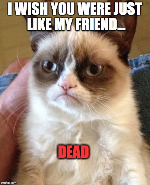 Grumpy Cat Meme | I WISH YOU WERE JUST LIKE MY FRIEND... DEAD | image tagged in memes,grumpy cat | made w/ Imgflip meme maker