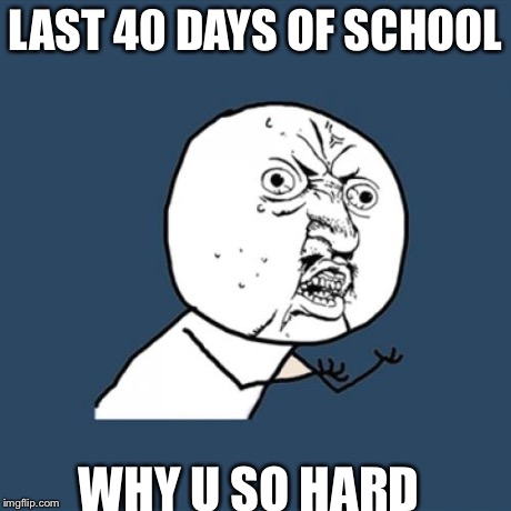 Y U No | LAST 40 DAYS OF SCHOOL WHY U SO HARD | image tagged in memes,y u no | made w/ Imgflip meme maker