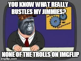 Seriously, If you're gonna be a troll, at least be good at it | YOU KNOW WHAT REALLY RUSTLES MY JIMMIES? NONE OF THE TROLLS ON IMGFLIP | image tagged in you know what really grinds my jimmies,scumbag,you know what really grinds my gears,memes,funny,troll face | made w/ Imgflip meme maker
