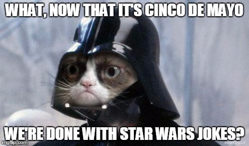 Grumpy Cat Star Wars | WHAT, NOW THAT IT'S CINCO DE MAYO WE'RE DONE WITH STAR WARS JOKES? | image tagged in memes,grumpy cat star wars,grumpy cat | made w/ Imgflip meme maker