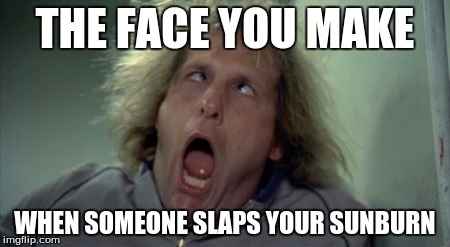 Scary Harry Meme | THE FACE YOU MAKE WHEN SOMEONE SLAPS YOUR SUNBURN | image tagged in memes,scary harry | made w/ Imgflip meme maker