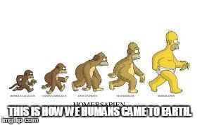 THIS IS HOW WE HUMANS CAME TO EARTH. | image tagged in homer simpson | made w/ Imgflip meme maker