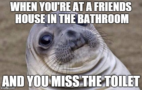 Awkward Moment Sealion | WHEN YOU'RE AT A FRIENDS HOUSE IN THE BATHROOM AND YOU MISS THE TOILET | image tagged in memes,awkward moment sealion | made w/ Imgflip meme maker