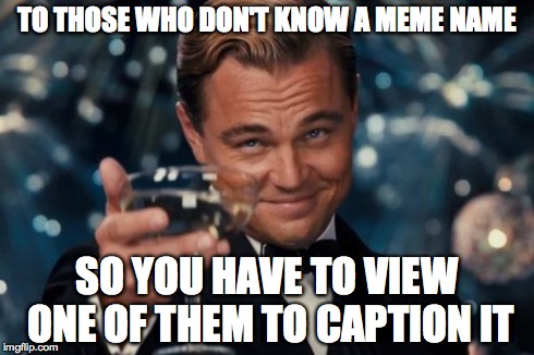 Believe me, We've all had to do it | TO THOSE WHO DON'T KNOW A MEME NAME SO YOU HAVE TO VIEW ONE OF THEM TO CAPTION IT | image tagged in memes,leonardo dicaprio cheers | made w/ Imgflip meme maker