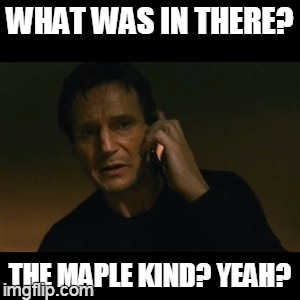 sausage taken | WHAT WAS IN THERE? THE MAPLE KIND? YEAH? | image tagged in memes,liam neeson taken | made w/ Imgflip meme maker