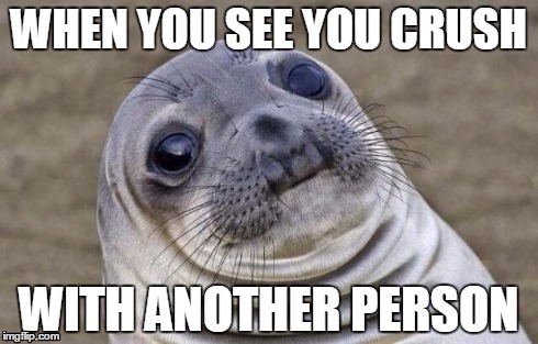Awkward Moment Sealion | WHEN YOU SEE YOU CRUSH WITH ANOTHER PERSON | image tagged in memes,awkward moment sealion | made w/ Imgflip meme maker