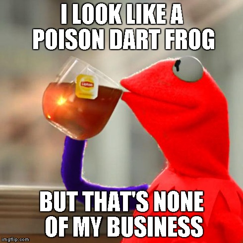 I LOOK LIKE A POISON DART FROG BUT THAT'S NONE OF MY BUSINESS | image tagged in poison dart kermit,but thats none of my business,kermit the frog | made w/ Imgflip meme maker
