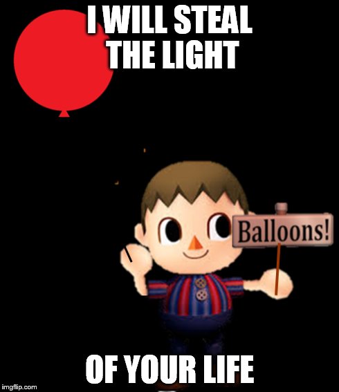 The villager is balloon boy. | I WILL STEAL THE LIGHT OF YOUR LIFE | image tagged in fnaf2,animal crossing | made w/ Imgflip meme maker