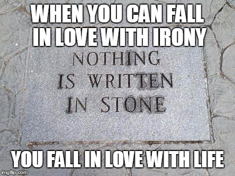 Love life | WHEN YOU CAN FALL IN LOVE WITH IRONY YOU FALL IN LOVE WITH LIFE | image tagged in irony,life,love,beauty | made w/ Imgflip meme maker
