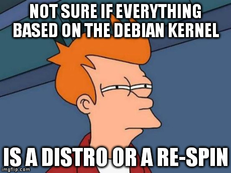 Futurama Fry | NOT SURE IF EVERYTHING BASED ON THE DEBIAN KERNEL IS A DISTRO OR A RE-SPIN | image tagged in memes,futurama fry | made w/ Imgflip meme maker
