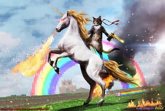 Cat riding unicorn Blank Meme Template