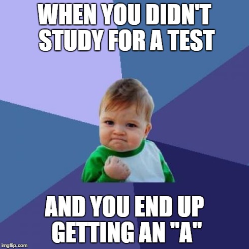 Success Kid Meme | WHEN YOU DIDN'T STUDY FOR A TEST AND YOU END UP GETTING AN "A" | image tagged in memes,success kid | made w/ Imgflip meme maker