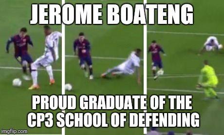 Messi Boateng | JEROME BOATENG PROUD GRADUATE OF THE CP3 SCHOOL OF DEFENDING | image tagged in messi,soccer | made w/ Imgflip meme maker