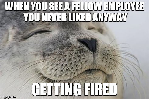 Satisfied Seal | WHEN YOU SEE A FELLOW EMPLOYEE YOU NEVER LIKED ANYWAY GETTING FIRED | image tagged in memes,satisfied seal | made w/ Imgflip meme maker