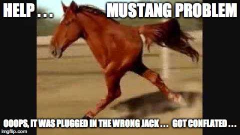Retarded Running Horse | HELP . . .                  MUSTANG PROBLEM OOOPS, IT WAS PLUGGED IN THE WRONG JACK . . .   GOT CONFLATED . . . | image tagged in retarded running horse | made w/ Imgflip meme maker