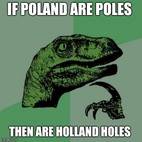 Philosoraptor Meme | IF POLAND ARE POLES THEN ARE HOLLAND HOLES | image tagged in memes,philosoraptor | made w/ Imgflip meme maker