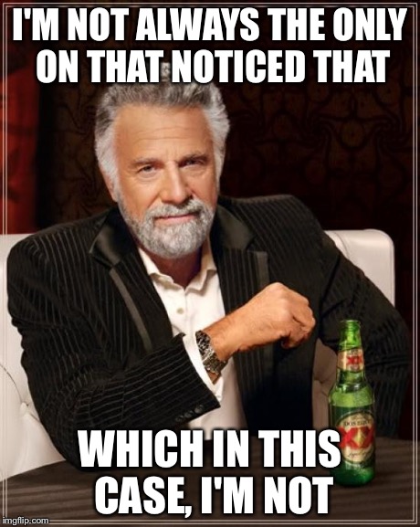 The Most Interesting Man In The World Meme | I'M NOT ALWAYS THE ONLY ON THAT NOTICED THAT WHICH IN THIS CASE, I'M NOT | image tagged in memes,the most interesting man in the world | made w/ Imgflip meme maker