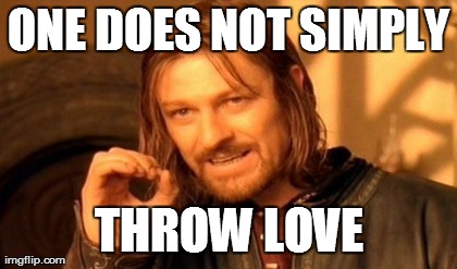 ONE DOES NOT SIMPLY THROW LOVE | image tagged in memes,one does not simply | made w/ Imgflip meme maker
