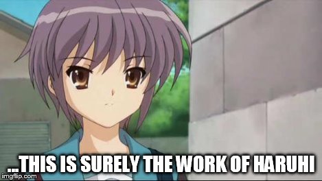 Nagato Blank Stare | ...THIS IS SURELY THE WORK OF HARUHI | image tagged in nagato blank stare | made w/ Imgflip meme maker