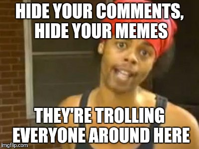 Hide Yo Kids Hide Yo Wife | HIDE YOUR COMMENTS, HIDE YOUR MEMES THEY'RE TROLLING EVERYONE AROUND HERE | image tagged in memes,hide yo kids hide yo wife | made w/ Imgflip meme maker