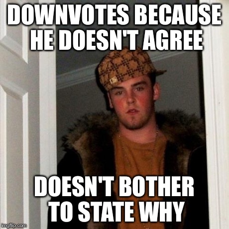 Scumbag Steve Meme | DOWNVOTES BECAUSE HE DOESN'T AGREE DOESN'T BOTHER TO STATE WHY | image tagged in memes,scumbag steve | made w/ Imgflip meme maker
